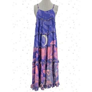 Spell Luna Dress Purple Pink Etherial Celestial Whimsy Tiered Maxi Dress Size S